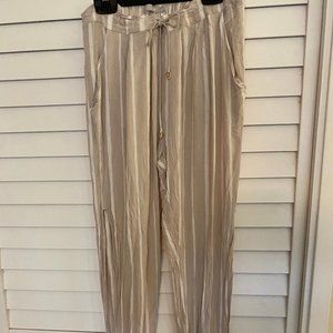 INDAH / White and Tan Stripped / Loose fit comfy pants / Open Slits on the side